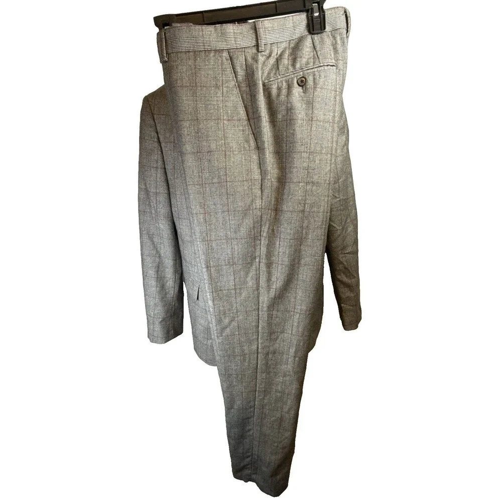 Ryan Seacrest Distinction Slim Fit 3 Piece Suit 40S 34x33 Gray Glen Plaid Wool